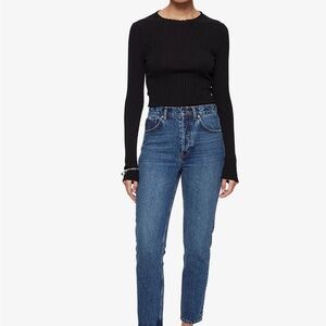 Anine Bing Black Ribbed Long Sleeve Top